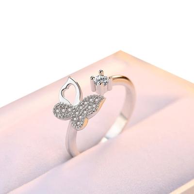 China Wholesale Copper White Copper With Platinum Plated Pave Setting Rhinestone Butterfly Adjustable Open Rings for sale