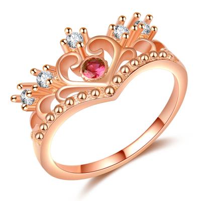 China Trendy Fashion Beautiful Rose Gold Plated Crown Rings For Women Wedding Engagement Ring Jewelry for sale