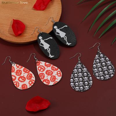 China New Design Halloween Mutil-color Fashionable Jewelry Wholesale PU Earrings Jewelry Teardrop Leather Earrings For Women for sale