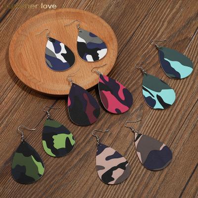 China 2019 New Design CLASSIC Camouflage Style Colorful Teardrop Faux Leather Earrings Material Jewelry For Women for sale