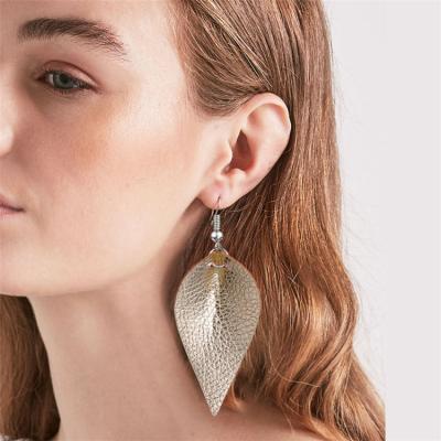 China Handmade Light Fashion Bohemia Light Sequins Tear Drop Dangle Leaf Leather Earrings for sale