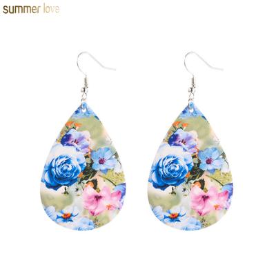 China Dangle Earrings Shape Antique Light Teardrop PU Leather Floral Drop Handmade Wholesale Dangle Earrings For Women Girls for sale