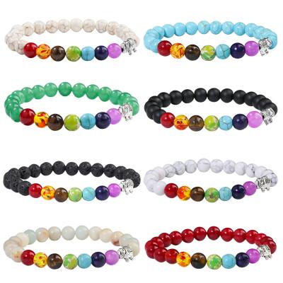 China TRENDY Elephant Charm 7 Chakra Bead Bracelet Essential Oil Diffuser Yoga Natural Stone Bracelet for sale