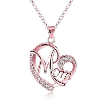 China New Design Gold Silver Mom Pendant Heart Shape Loving Letter Diamonds Pendant Necklace Jewelry For Mothers Birthday Best Gifts for sale