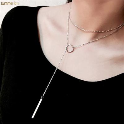 China Exquisite Silver Plated Pendant Layered Long Necklace Fashion Circle Round Tassel Choker Necklace Jewelry Accessories Gifts For Women Girls for sale