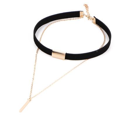 China Fashionable Double Layered Gold Silver Brown Black PU Leather Thanksgiving Day Gift For Women Wholesale Choker Necklace for sale