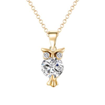 China Personality Gold Silver Alloy Crystal Owl Shape Thanksgiving Day Gift Clear For Women Wholesale Pendant Necklace for sale