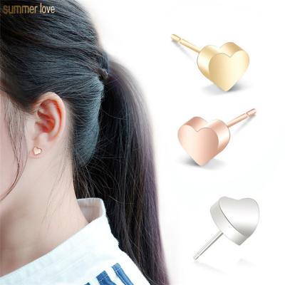 China Korean Cute Gold Silver Earrings Gold Heart Shape Stainless Steel Stud Earrings For Women Lover Engravable Bridesmaid Gifts for sale