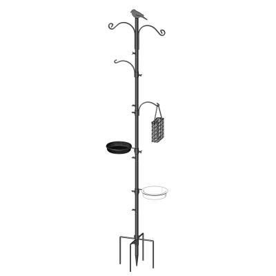 China Sustainable Outdoor Steel 6 Hooks Multi-Feeder Stand Bird Feeding Station for garden decoration for sale