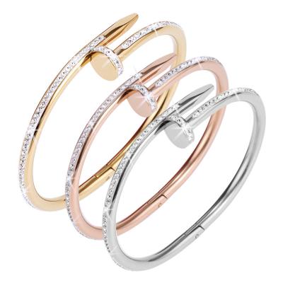 China Fashion Men and Women Stainless Steel Nail Jewelry Bangle Adjustable Casual/Sporty Colorful Bangle with Zircon Bangles for sale