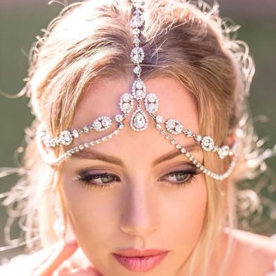 China Wedding Soft Bridal Hair Rhinestone Headband Headpiece Chain Accessories For Women Boho Forehead Head Chain Jewelry for sale