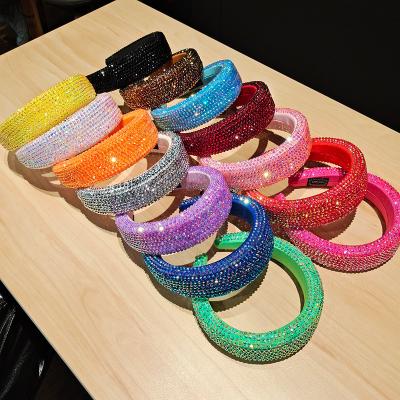 China Fashion Wide Bling Hair Circle Rainbow Rhinestone Sponge Headband Crystal Beaded Headbands Baroque Padded For Women Braided Headband for sale