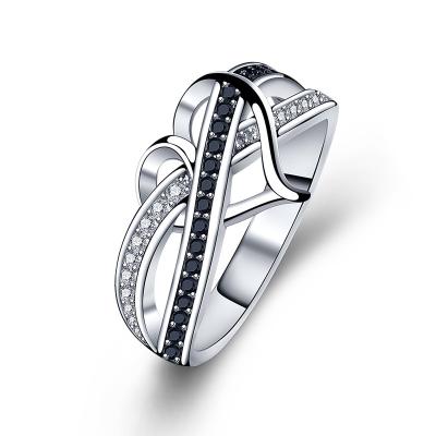 China TRENDY Black Stone Finger Jewelry White Gold Eternity Ladies Ehart Stone Wedding Women Diamond Sterling Silver Ring Jewelry Women for sale