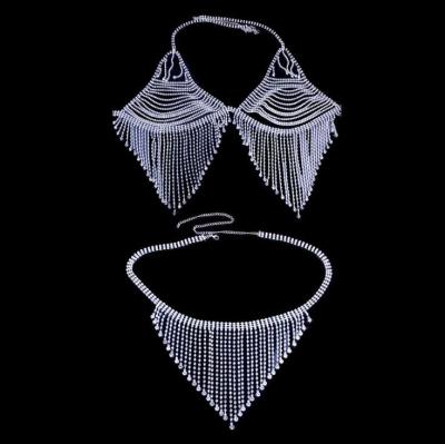 China Hiphop Factory Crystal Bra Chains Body Jewelry Rhinestone Bra Chest Body Chains Gothic Sexy Bikini Jewelry for sale