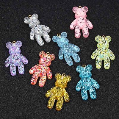 China 28*45mm DIY Cute Shining Rough Bear Resin Charms Necklace Flat Back Dangling Head Chain Charms For DIY Decoration for sale