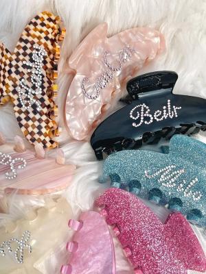 China Fashion Customized Hair Clips for Women Acetate Hair Claw Personalized Name Number Rhinestones Barrettes DIY Jewelry Birthday Gifts for sale