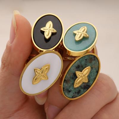 China BOHEMIA Natural Stone Rings 18k Gold Plated Star Turquoise Geometric Oval Ring for Women Stainless Steel No Fading Jewelry Men's Ring for sale