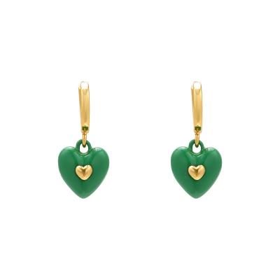 China TRENDY Heart Earrings Glazed Enamel Green Heart Dangle Earrings for Women Piercing Pendientes Drop Earrings Stainless Steel Jewelry for sale