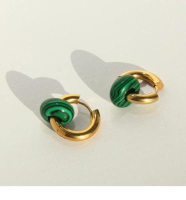 China TRENDY Boho Colorful Natural Stone Earrings Turquoise Malachite Donut Huggies Stainless Steel Hoop Earring for Women Jewelry Pendientes for sale