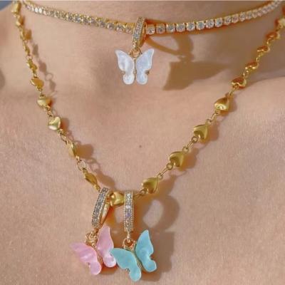 China TRENDY Colorful Butterfly Necklace Pendants Zircon Choker for Women Acrlyic Insect Charms Stacking Clavicle Chains Woman Jewelry for sale