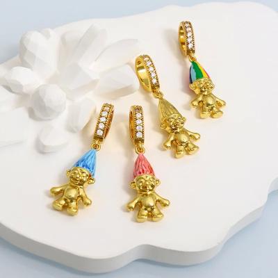 China Cute Elf Charms 18K Gold Plated Brass Zircon Colorful Enamel Long Hair Fairy Necklace Pendant for Women Jewelry Gifts for sale