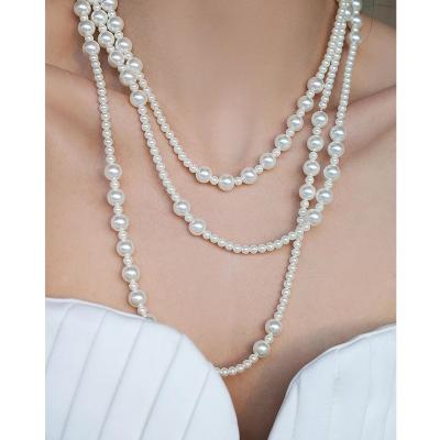 China TRENDY Vintage Long Pearl Necklace for Women Elegant Artificial Simulated Pearls Dress Necklaces Sweater Chain Wedding Party Jewelry for sale