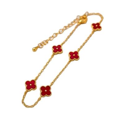 China CLASSIC Classic Red Flower Bracelets for Women Luxury Jewelry Black White Shell Resin Four Leaf Gold Wristlets Party Accessories for sale