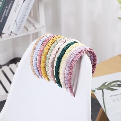 China Environmentally friendly manufacturers supply 2021 fashionable chiffon pleated thin headband hair scrunchies wholesale hair accessories for sale