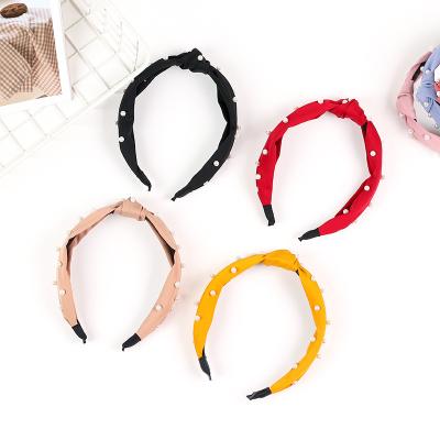 China Wholesale Factory Customized Environmentally Friendly Solid Color Chiffon Head Band New Pearl Hair Circle Wide Edge Hair Bands For Women Knot Hairpin for sale