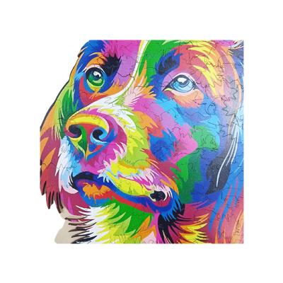 China Toy Promotional Diy Wooden 3d Cartoon Children Puzzle Assembly Unique Dog Colorful Adult Wooden Puzzle for sale