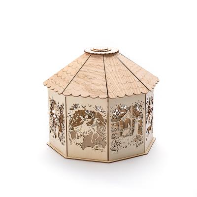 China Professional China Style New Home Decoration Hollow Out Industrial House Shaped Wooden Box Gift Artwork for sale