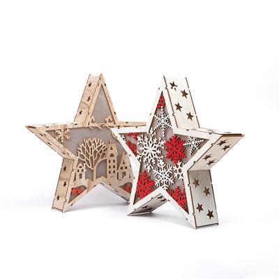 China Hot Sale Eco-friendly Professional Luxury Wooden Christmas Star Light Box Five-pointed Decoration for sale