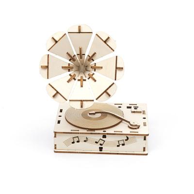 China China Mini DIY Wooden Phonograph Music Box Laser Products Classical Retro Wooden Decoration for sale