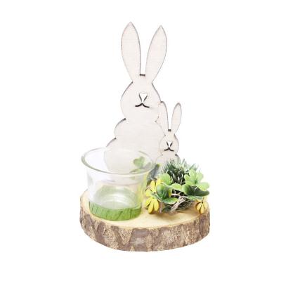 China Creative Rabbit Decoration Easter Candle Holder Glass Candlestick Natural Material for sale