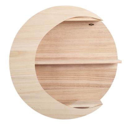 China Factory Price Natural Wooden Solid Wood Crescent Moon Wall Shelf Storage for sale