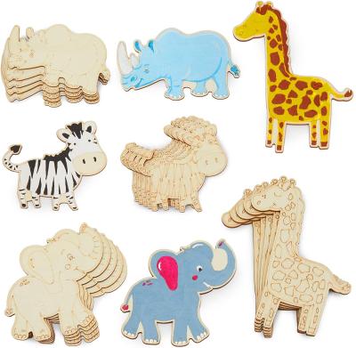 China China Laser Cut Unfinished Wooden Elephants Rhinoceros Giraffes Animals DIY Craft Wood Cut for sale