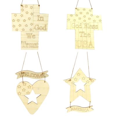 China Europe DIY 4th of July Miniature Hanging Wooden Kids Wooden Sign Craft Kits for sale