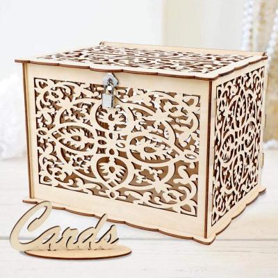 China China Decoration Handwork Signature Gift Card Rustic Wedding Wooden Box With Lock For Wedding for sale