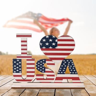 China America 2021 Creative Printing Wooden Ornaments New Desktop Decorations for American Independence Day National Day for sale