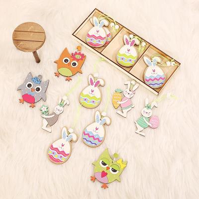 China Natural Material Wooden Easter Decorations Hanging Ornaments Bunny Hanging Pendant for sale