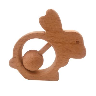 China New Eco-Friendly Natural Material Wooden Baby Gifts Wooden Rabbit Baby Baby Rattle Toys for sale