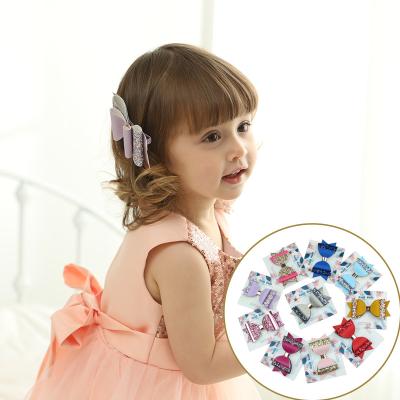 China XUFANG Fashion Hot Selling Kids Fashion Bling Sequin Glitter Leather Hair Clips Hair Accessories Sparkly Bowknot Pure Color Hair Clip for sale