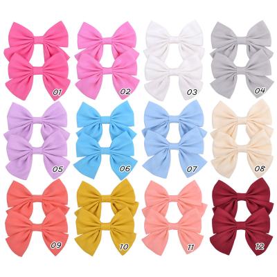 China Beautiful XUFANG 3Inch Fashion 2Pcs Soft Bow Baby Hair Pin Baby Barrette Flower Hair Decorative Printed Clips Hair Accessories for sale