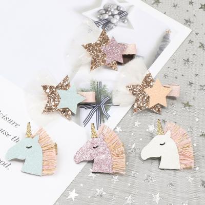 China XUFANG Fashion Soft Children's Hair Clips Hair Accessories Children Glitter Animal Five Star Shiny Hair Clip for sale