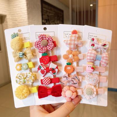 China Korean Sweet Princess Hairgrips Set Wholesale Sweet Girls Hairpins Hair Accessories Kids Cloth Hair Clips Set for sale