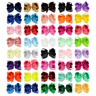 China XUFANG Sweet 6 Inch Girls Candy Color Wholesale Hair Accessories Bows Clips Big Grosgrain Ribbon Bows Clips For Kids for sale