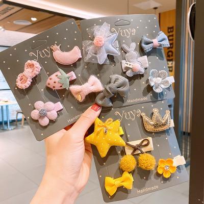 China XUFANG 2021 Sweet Hot Sale Children's Hair Accessories Set Cute Cute Baby Hair Bow Flower Crown Hair Clips Set of Clips for sale