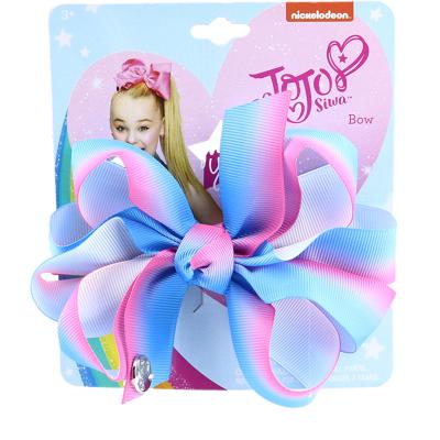 China XUFANG Sweet 5 Inch Hair Bow Clip Beautiful Gradient Color Rainbow Fashion Hair Clip Sliver Children Hair Accessories For Kids Girls for sale