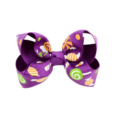 China Wholesale 3 Inch Fashion XUFANG Halloween Children's Cartoon Bow Hairpins Printed Children Hair Accessories Ribbon Hair Bow Clips for sale