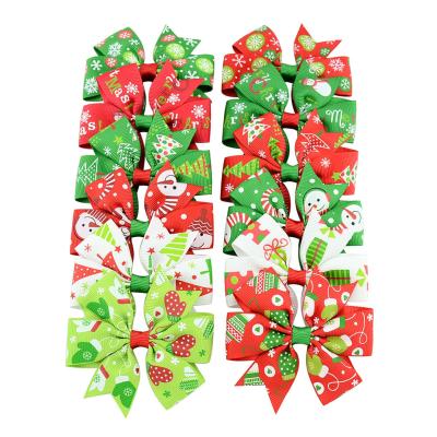 China XUFANG Fashion Hot Selling 3 Inch New Christmas Children Bow Hairpins Printed Ribbon Hair Bow Cuts Girls Hair Accessories for sale